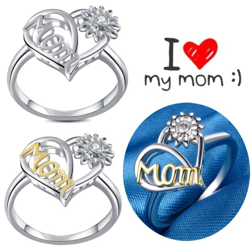 Mom Sunflower Two Tone Heart Love Ring 10